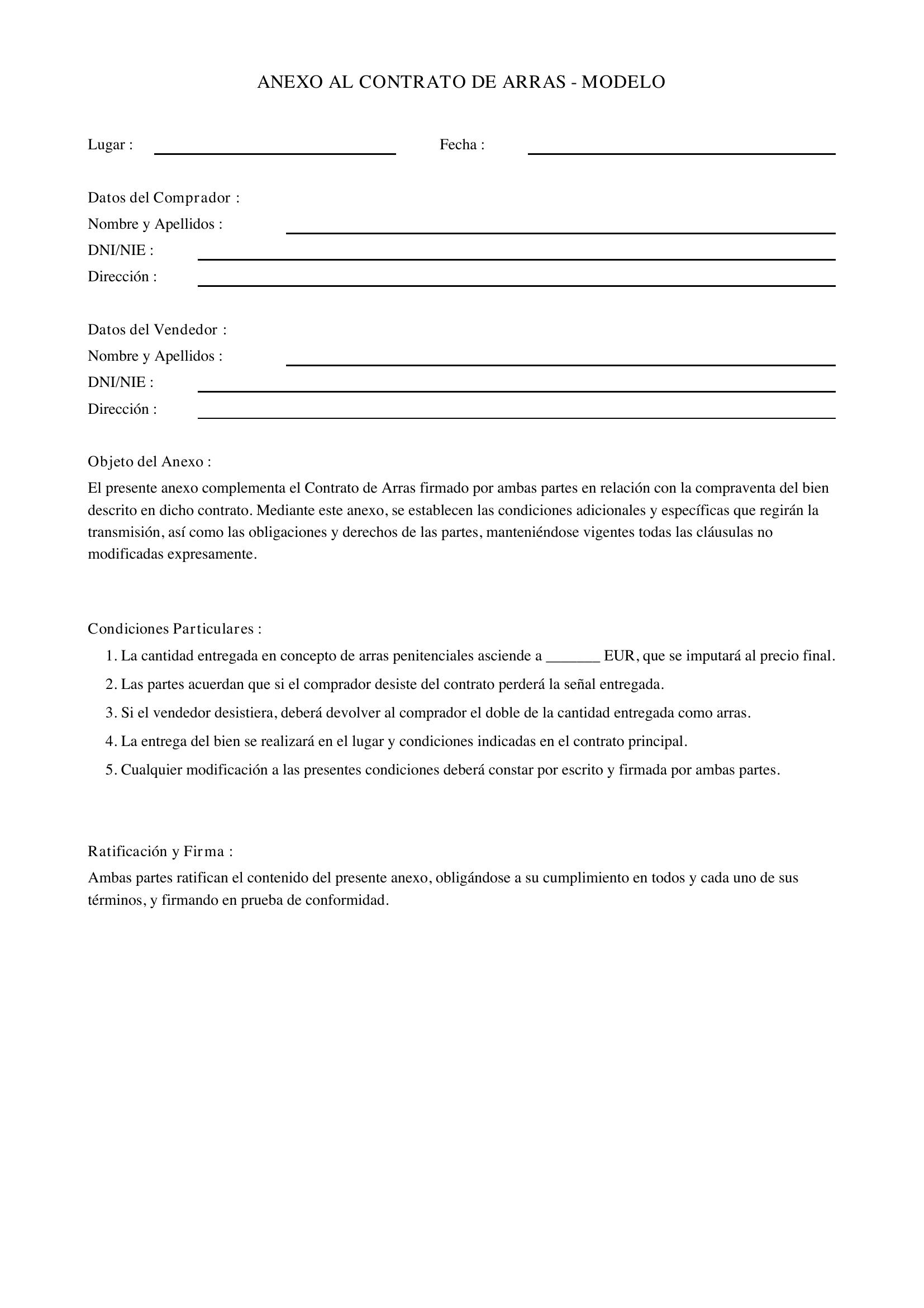 Anexo Contrato De Arras Modelo