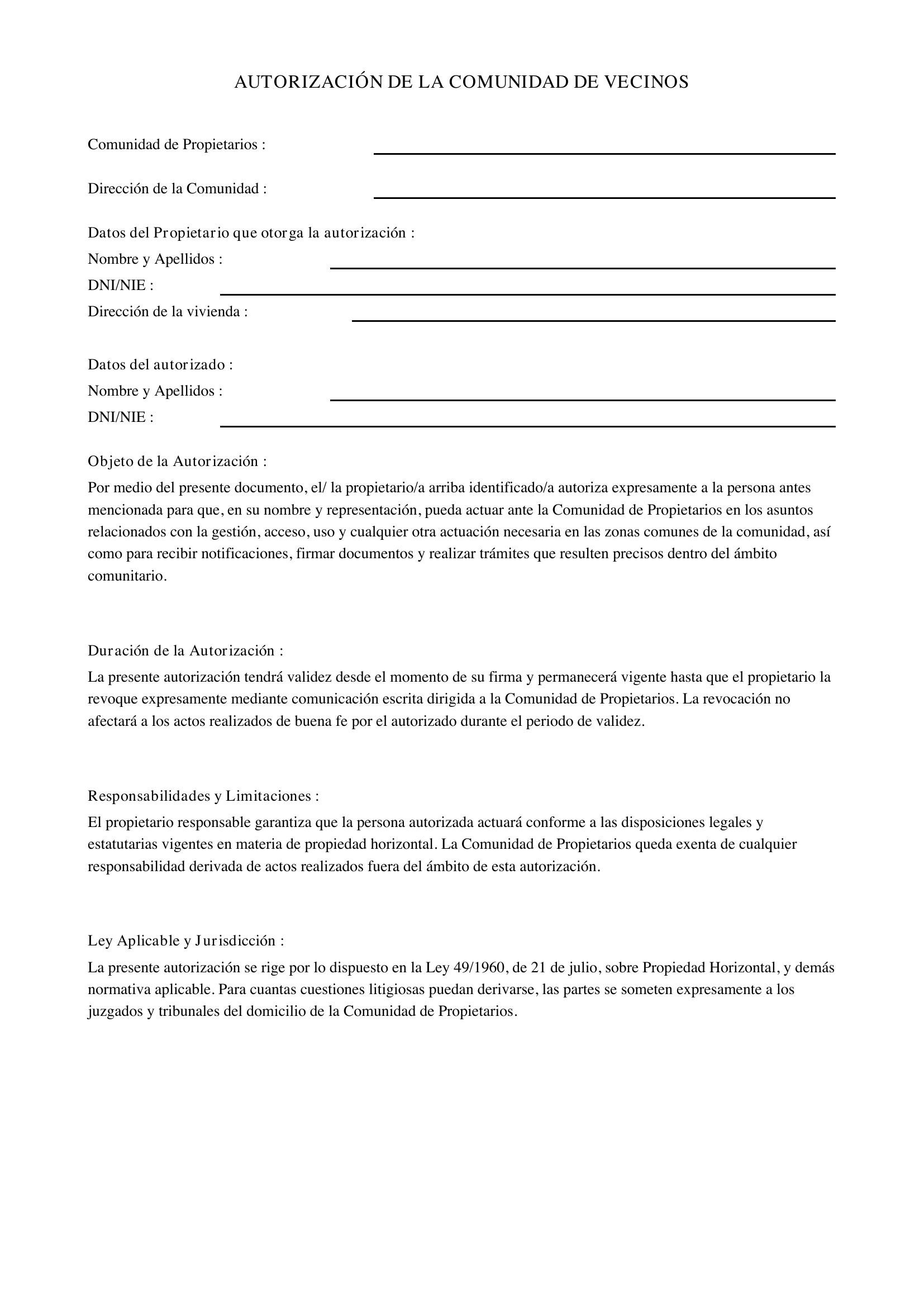 Autorizacion Comunidad De Vecinos