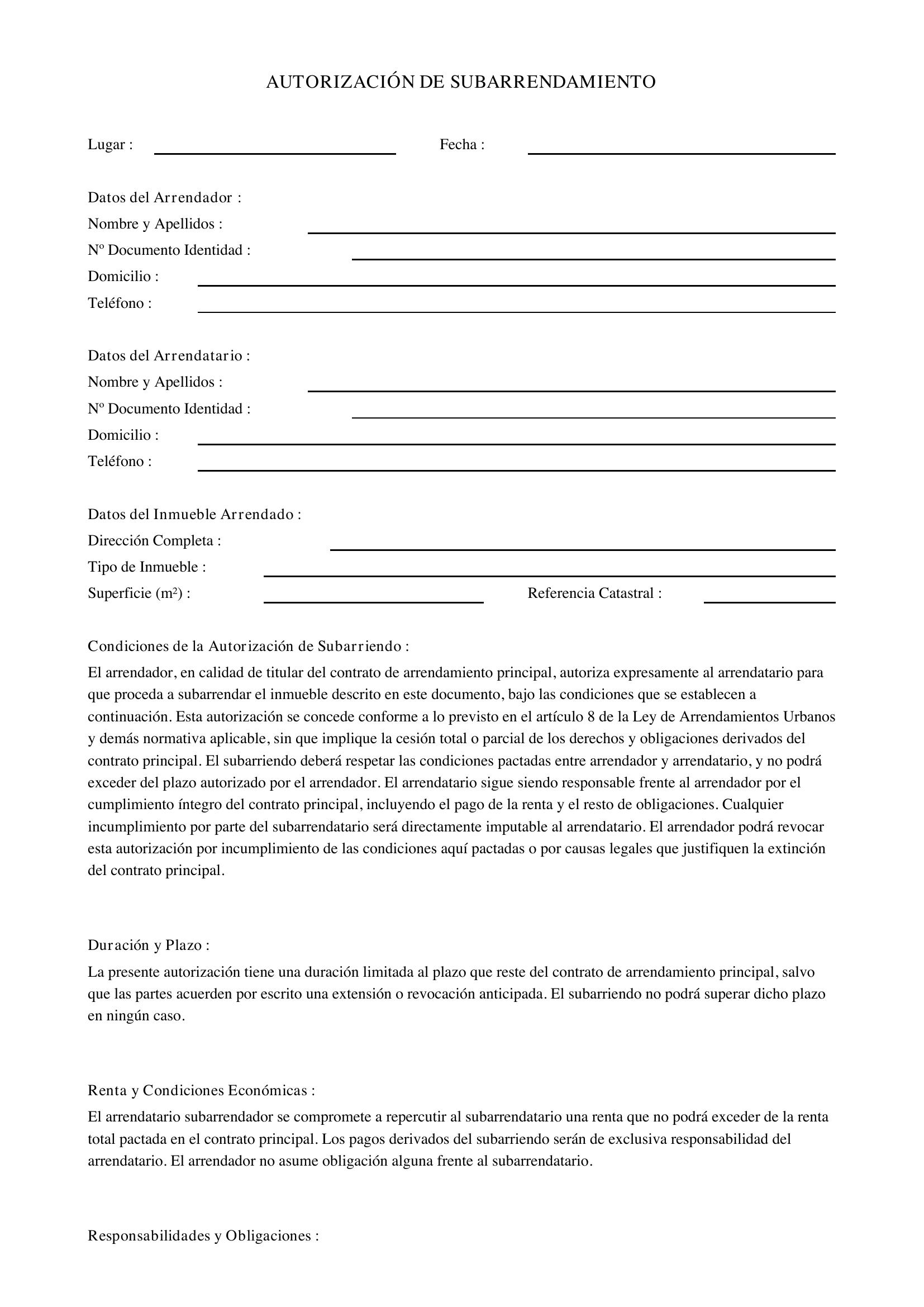 Autorización De Subarriendo