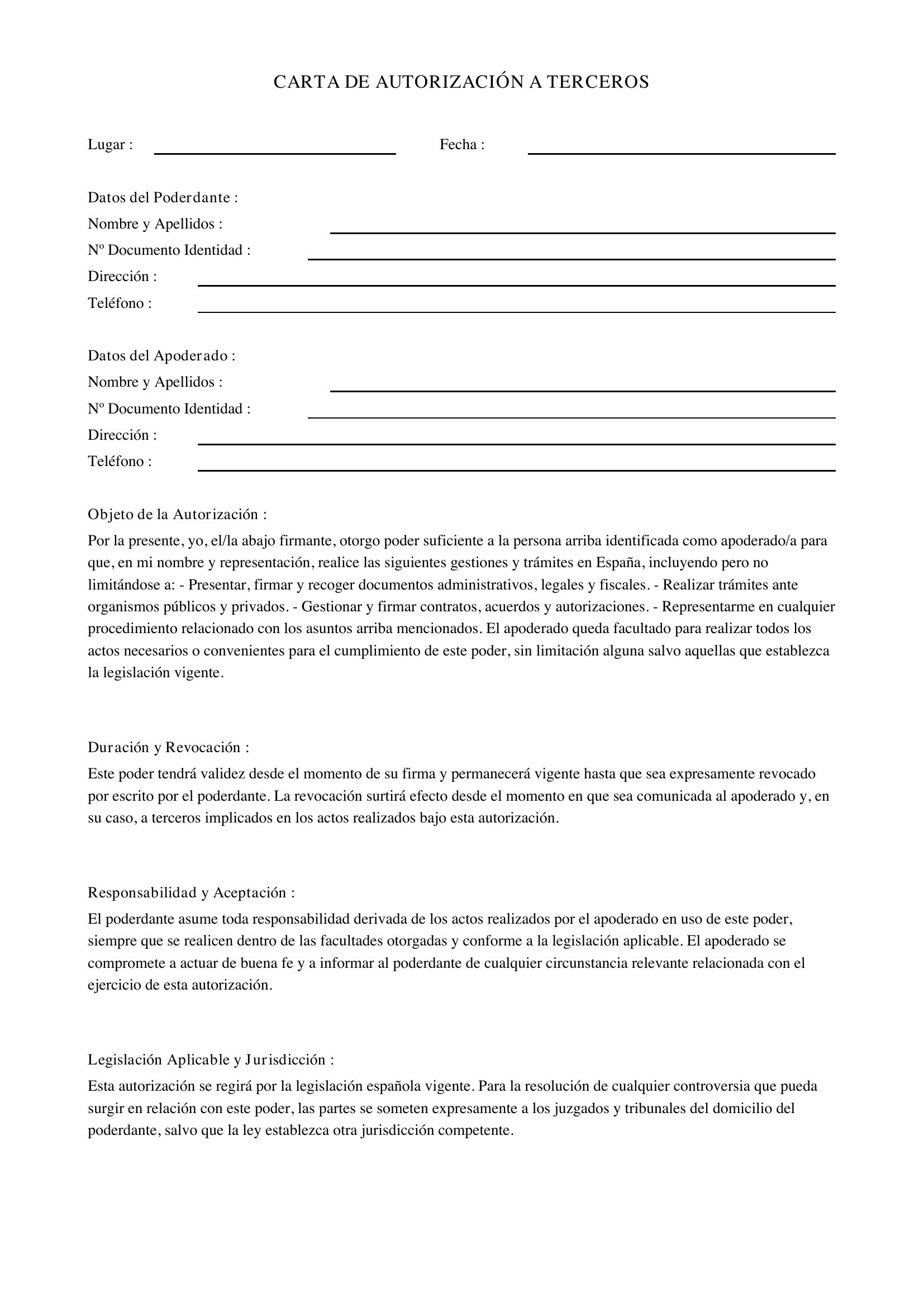Carta Autorizacion A Terceros