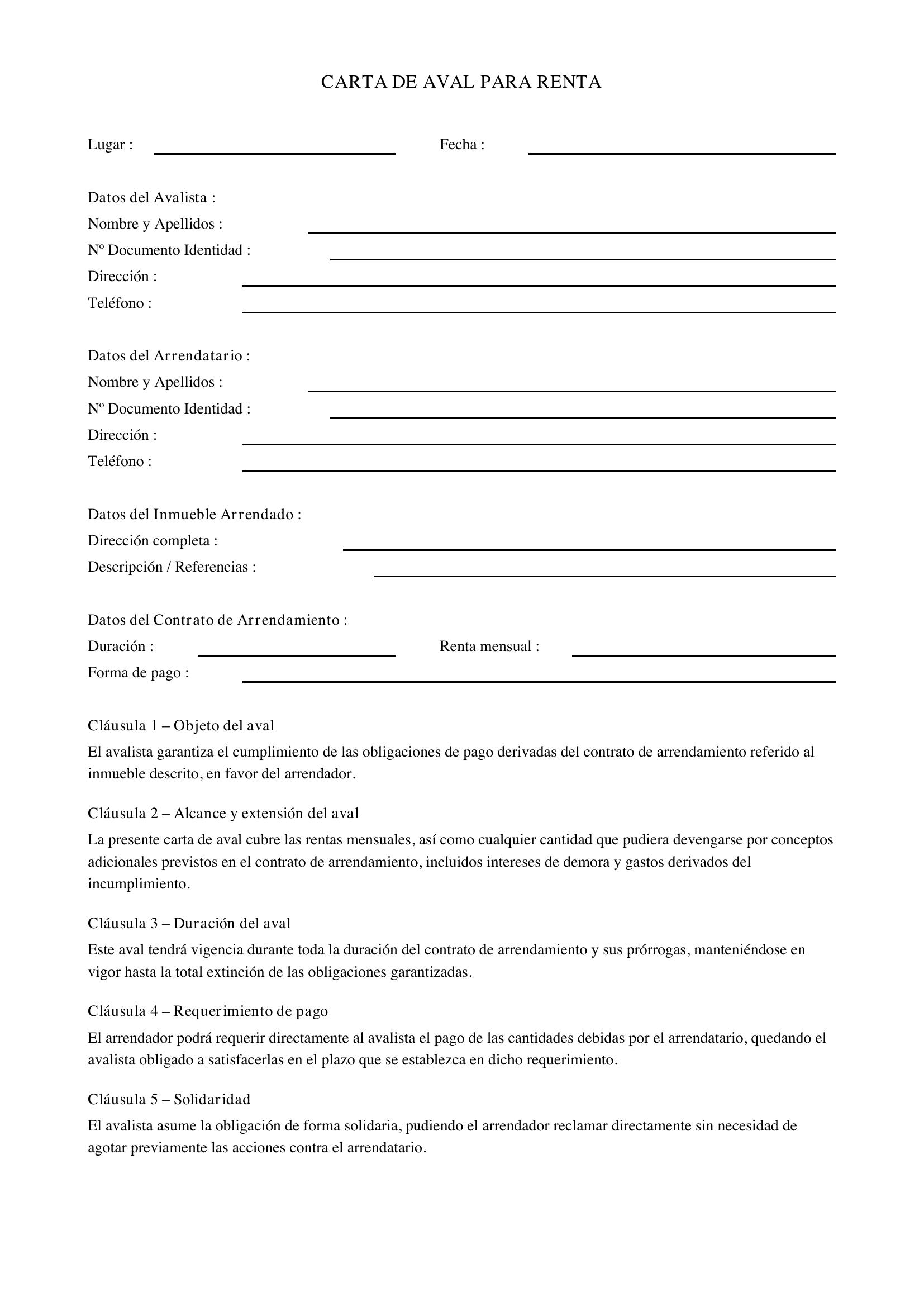 Carta De Aval Para Renta