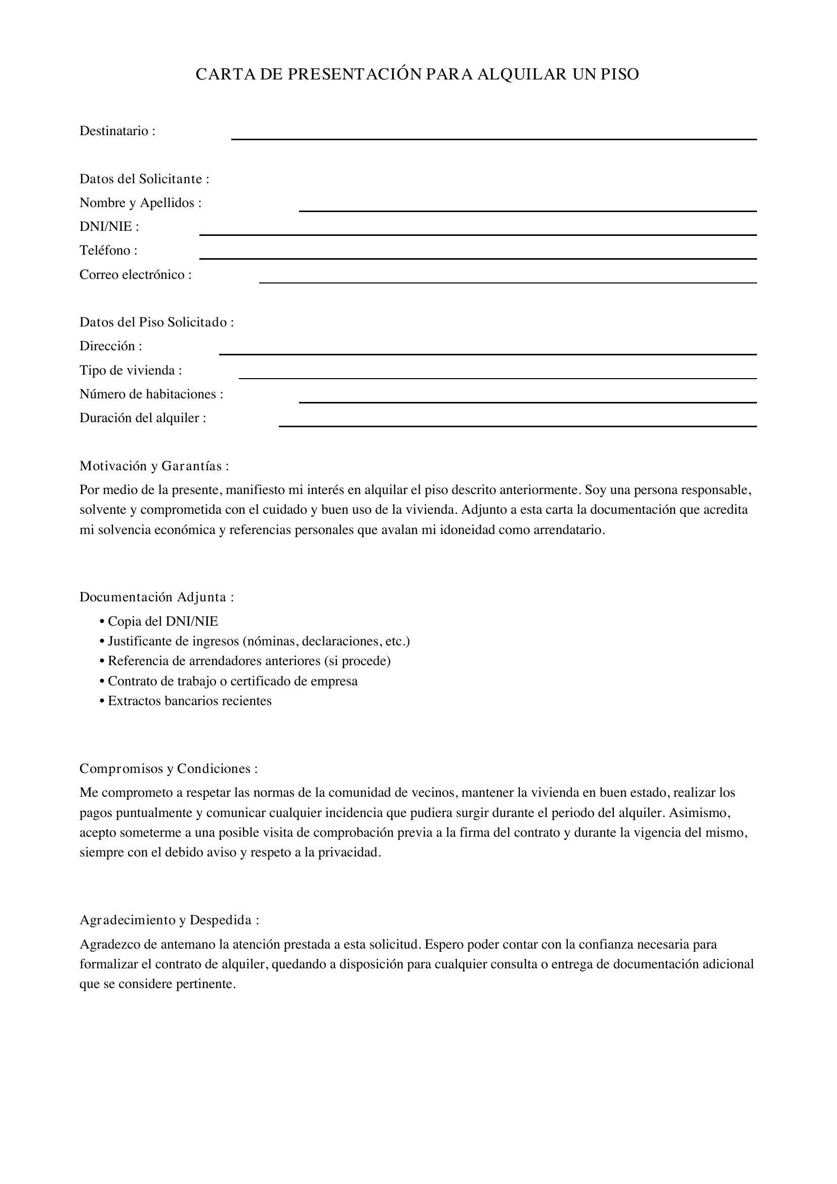 Carta De Presentación Para Alquilar Un Piso