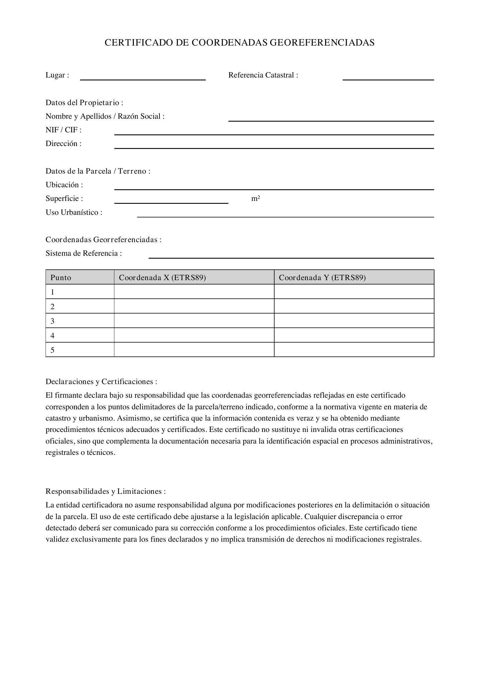 Certificado Coordenadas Georreferenciadas