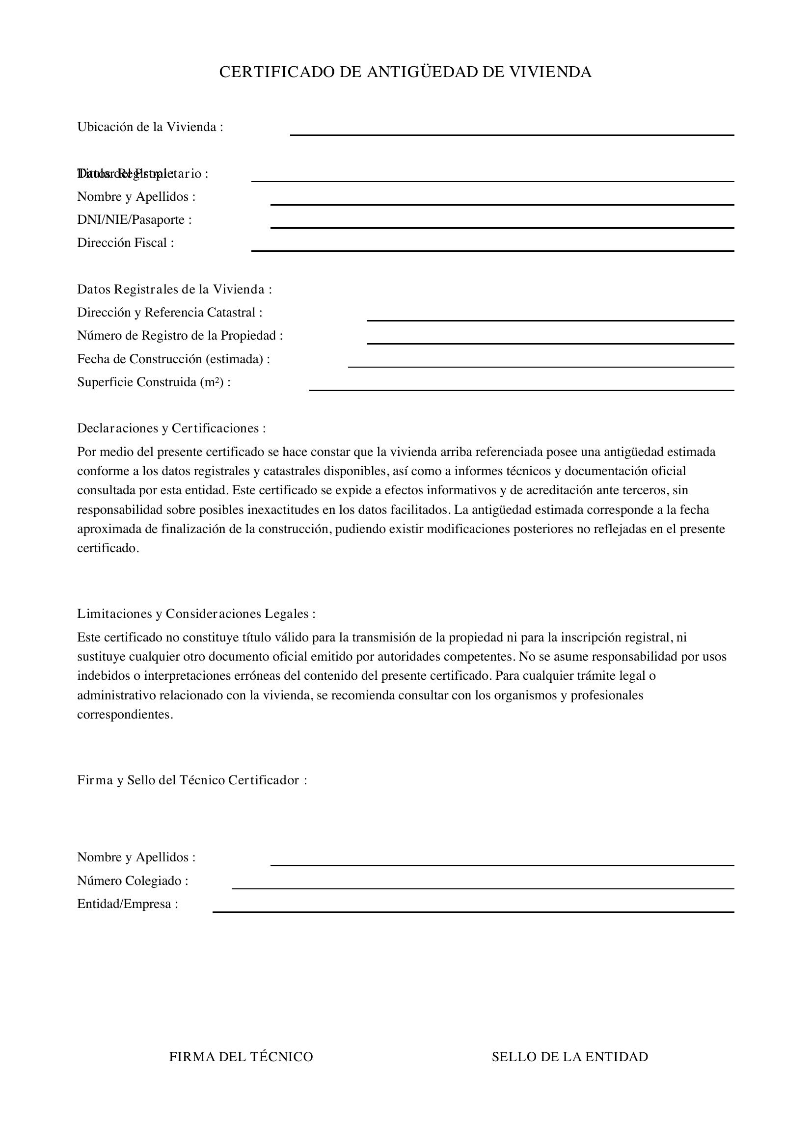 Certificado De Antigüedad Vivienda