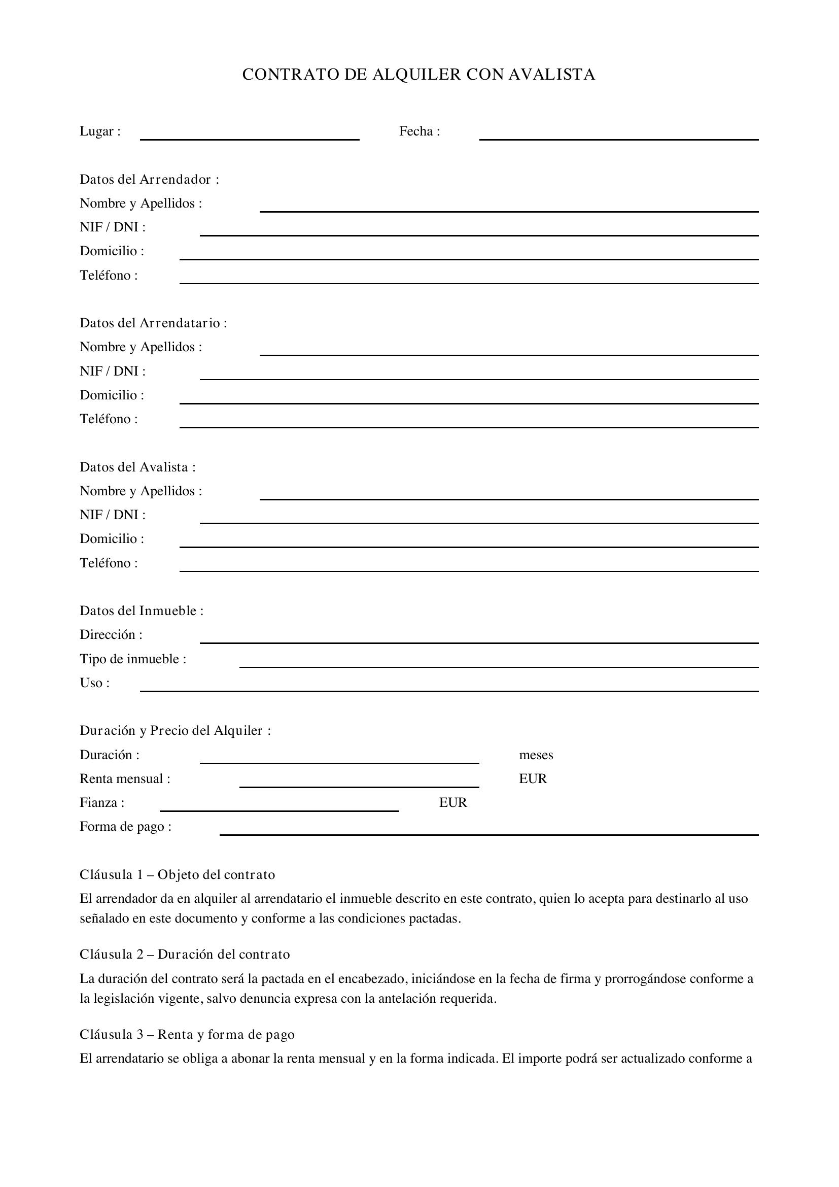 Contrato Alquiler Con Avalista