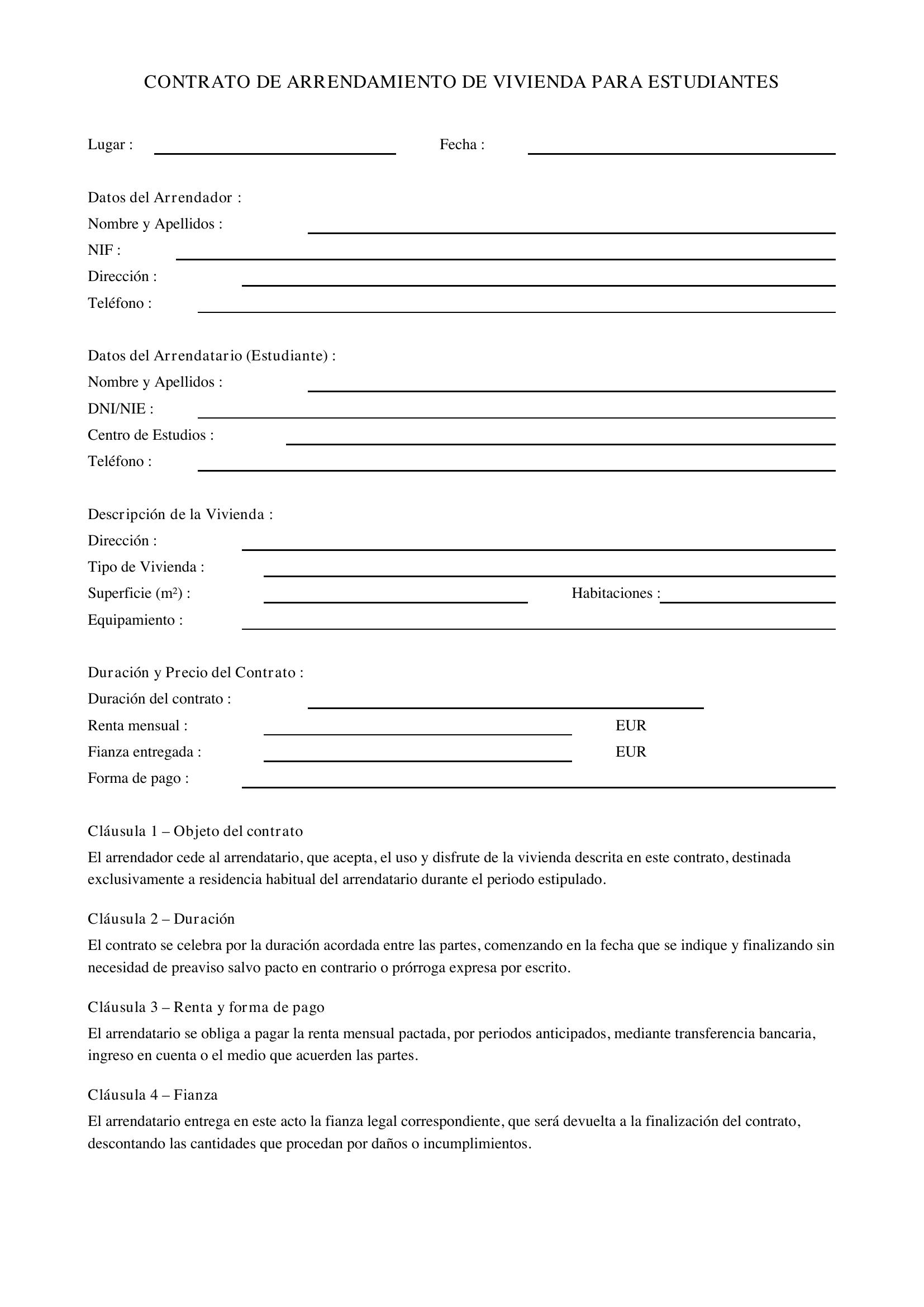 Contrato Alquiler Estudiantes