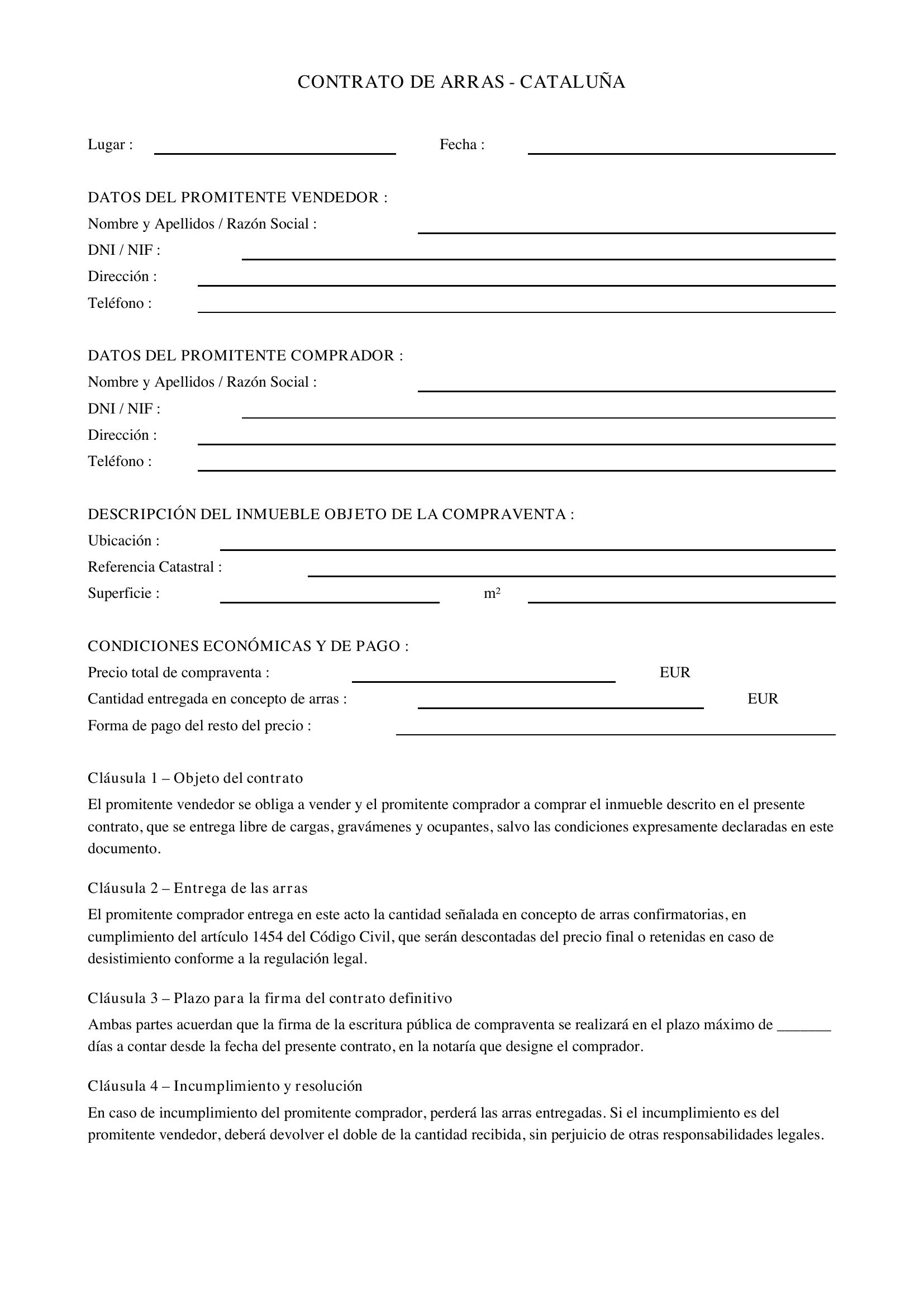 Contrato Arras Cataluña