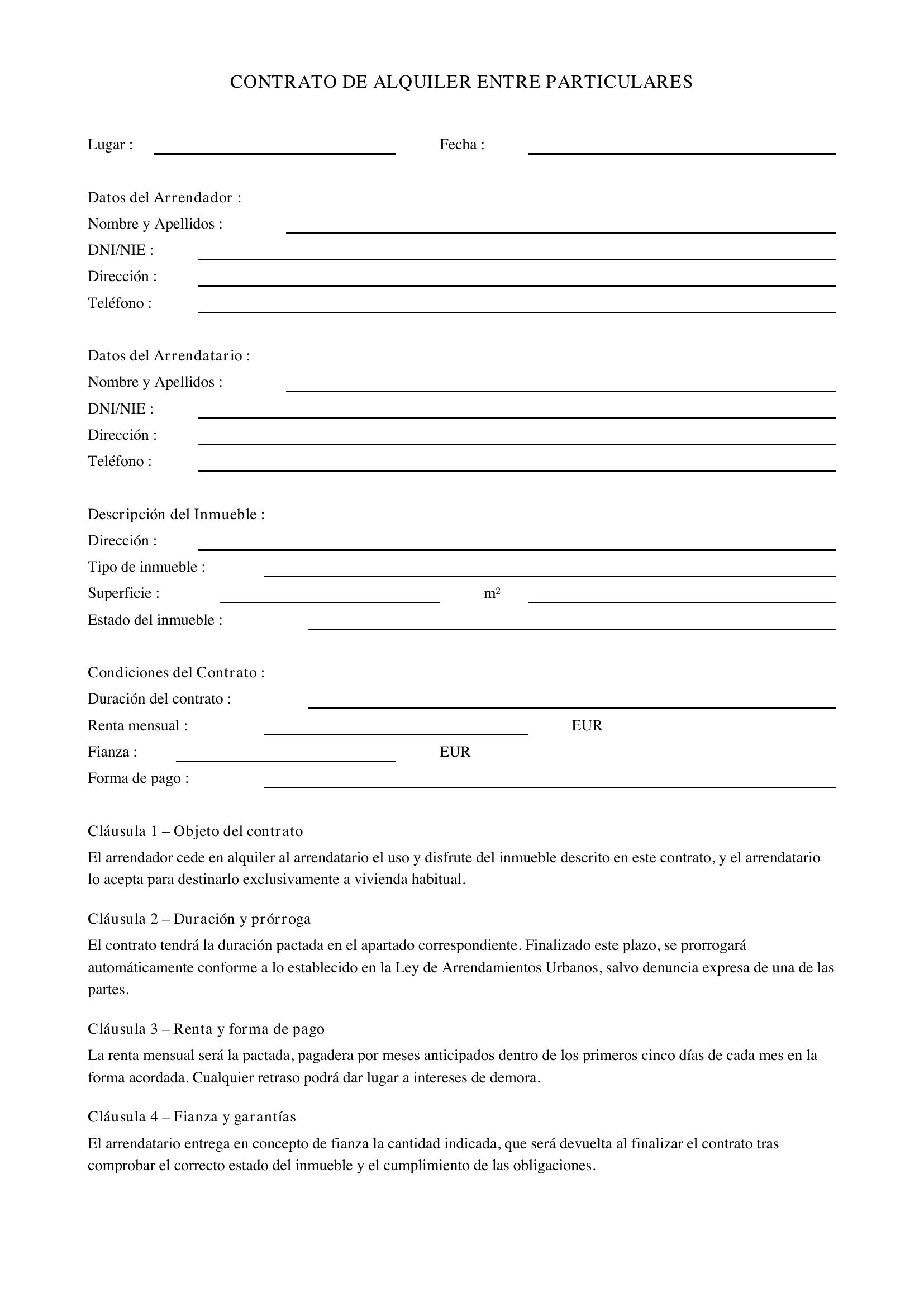 Contrato De Alquiler Entre Particulares