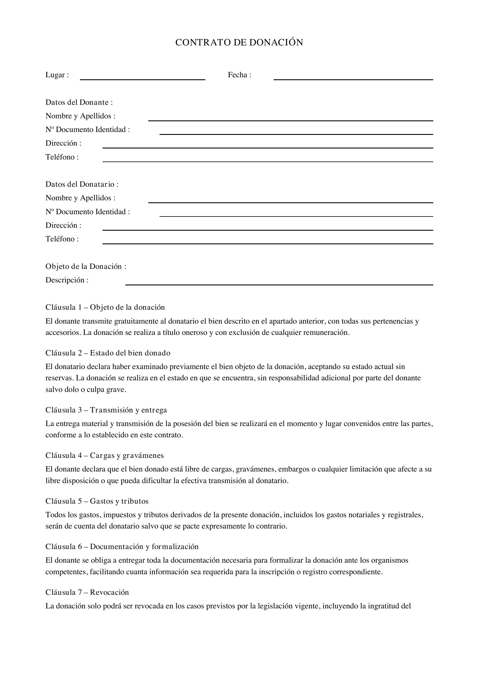 Contrato De Donación Formato