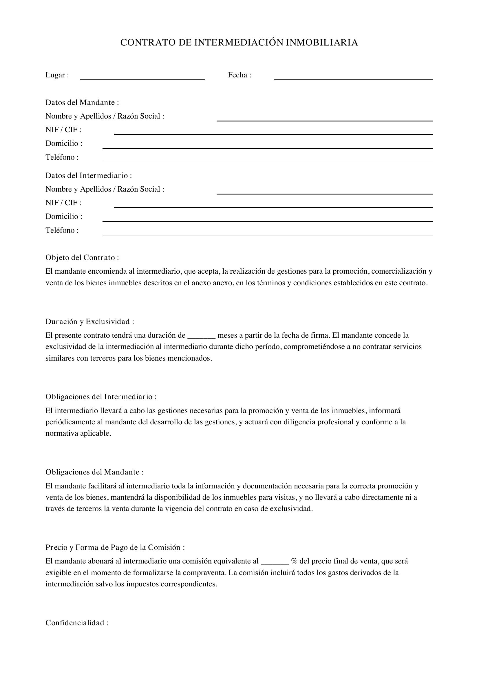 Contrato De Intermediación Inmobiliaria