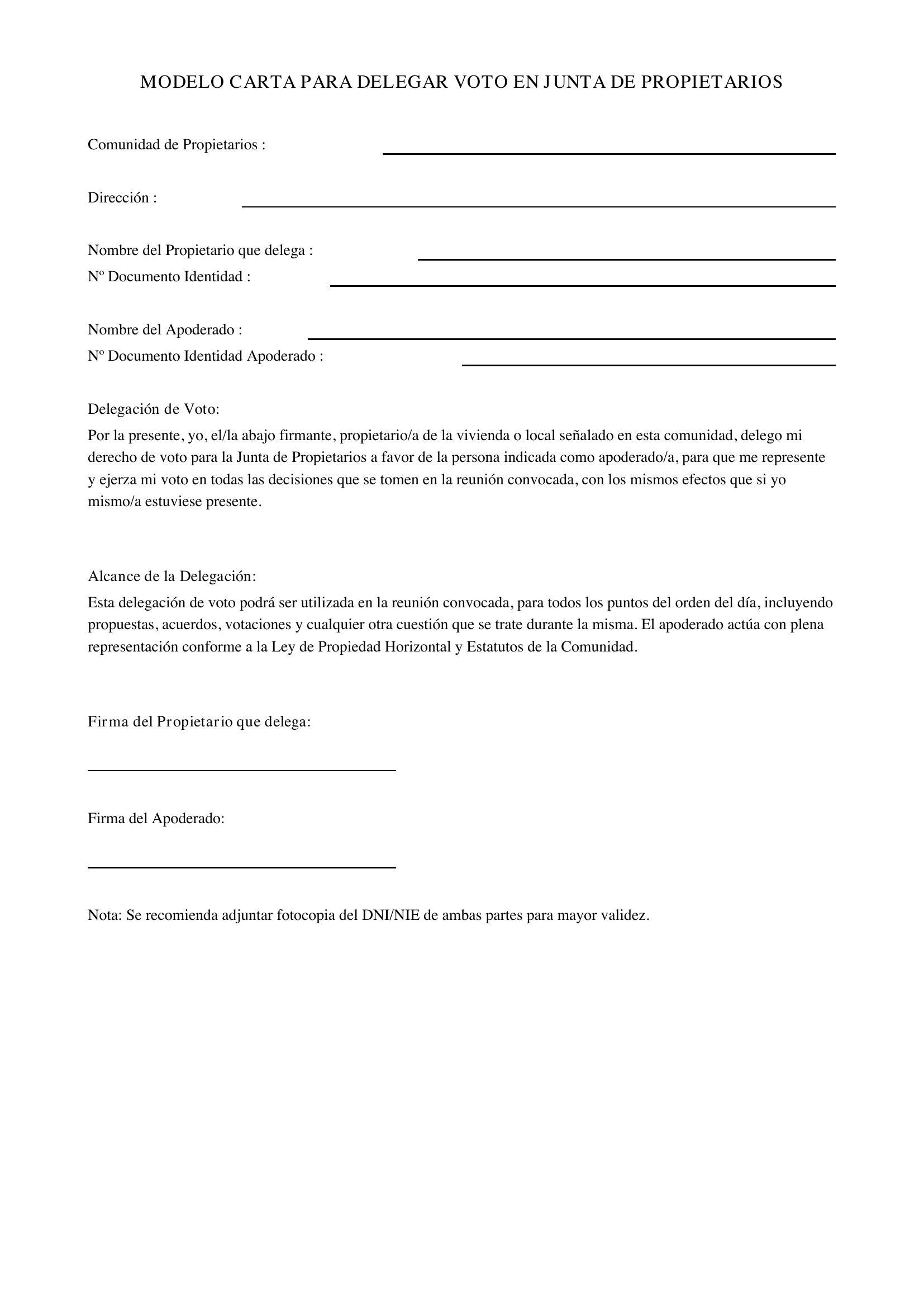 Modelo Carta Para Delegar Voto Comunidad De Vecinos