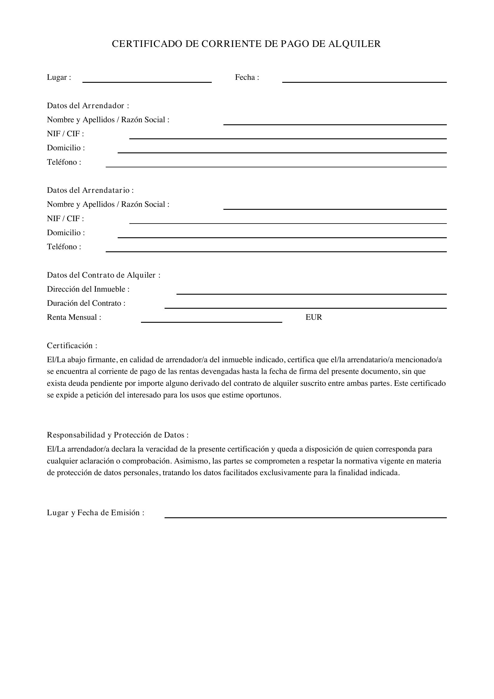 Modelo Certificado Corriente De Pago Alquiler
