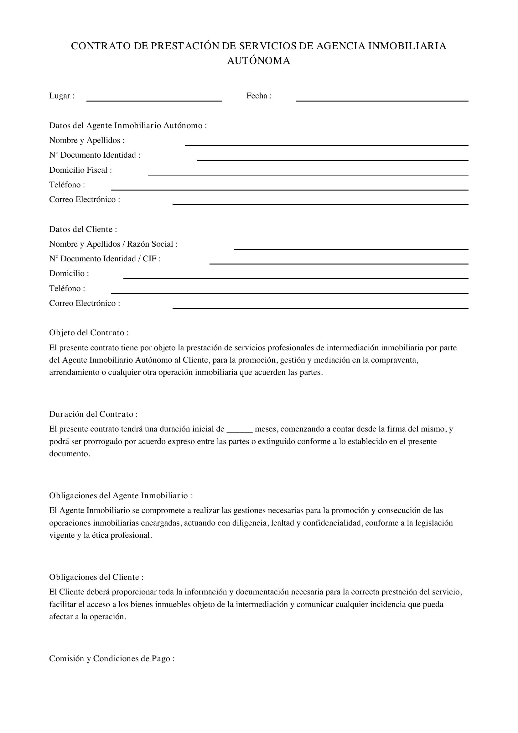 Modelo Contrato Agente Inmobiliario Autónomo
