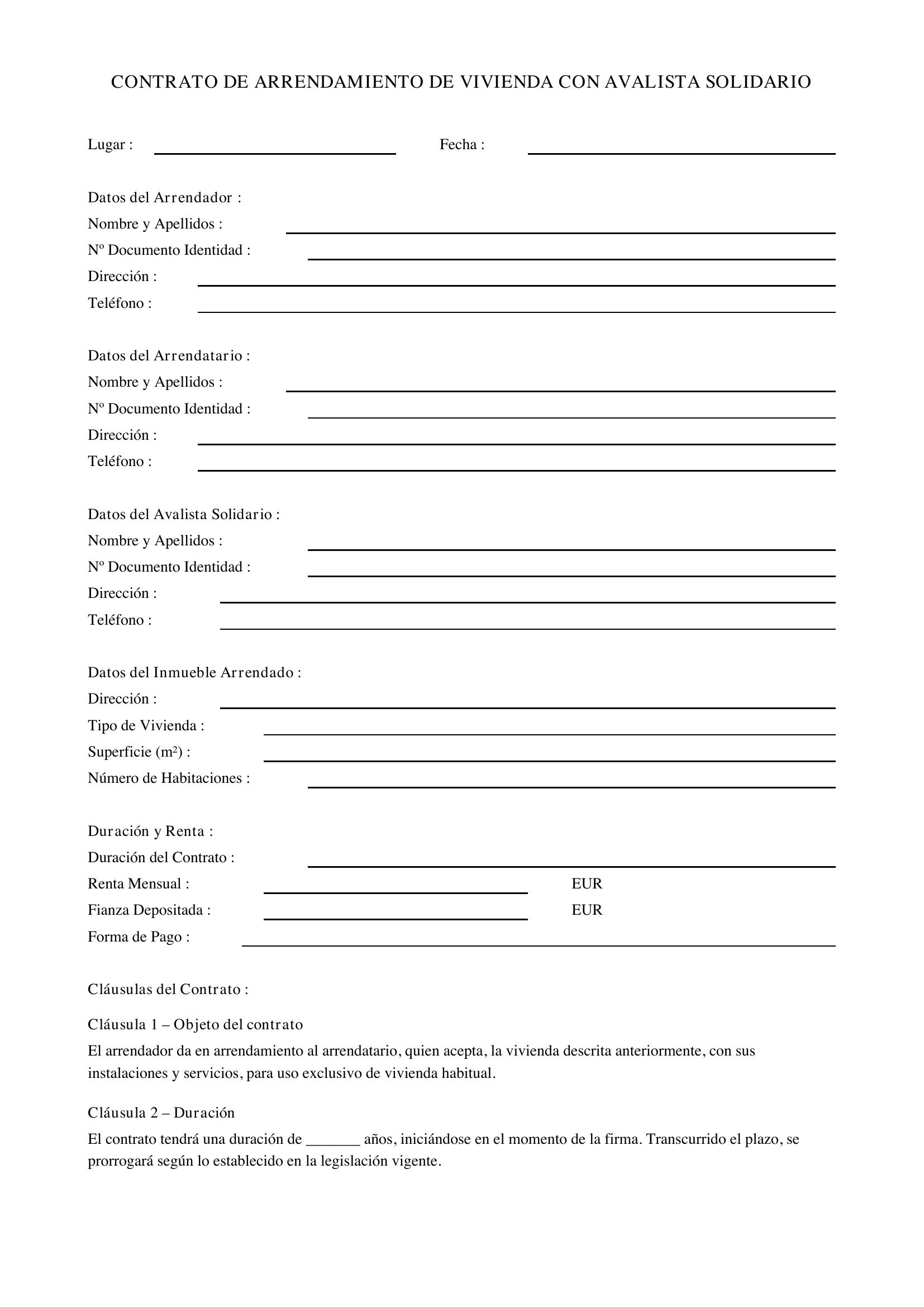Modelo Contrato Alquiler Con Avalista Solidario