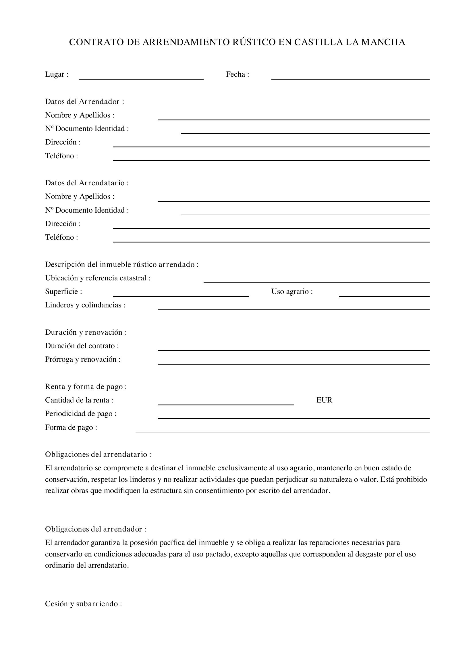 Modelo Contrato Arrendamiento Rústico Castilla La Mancha