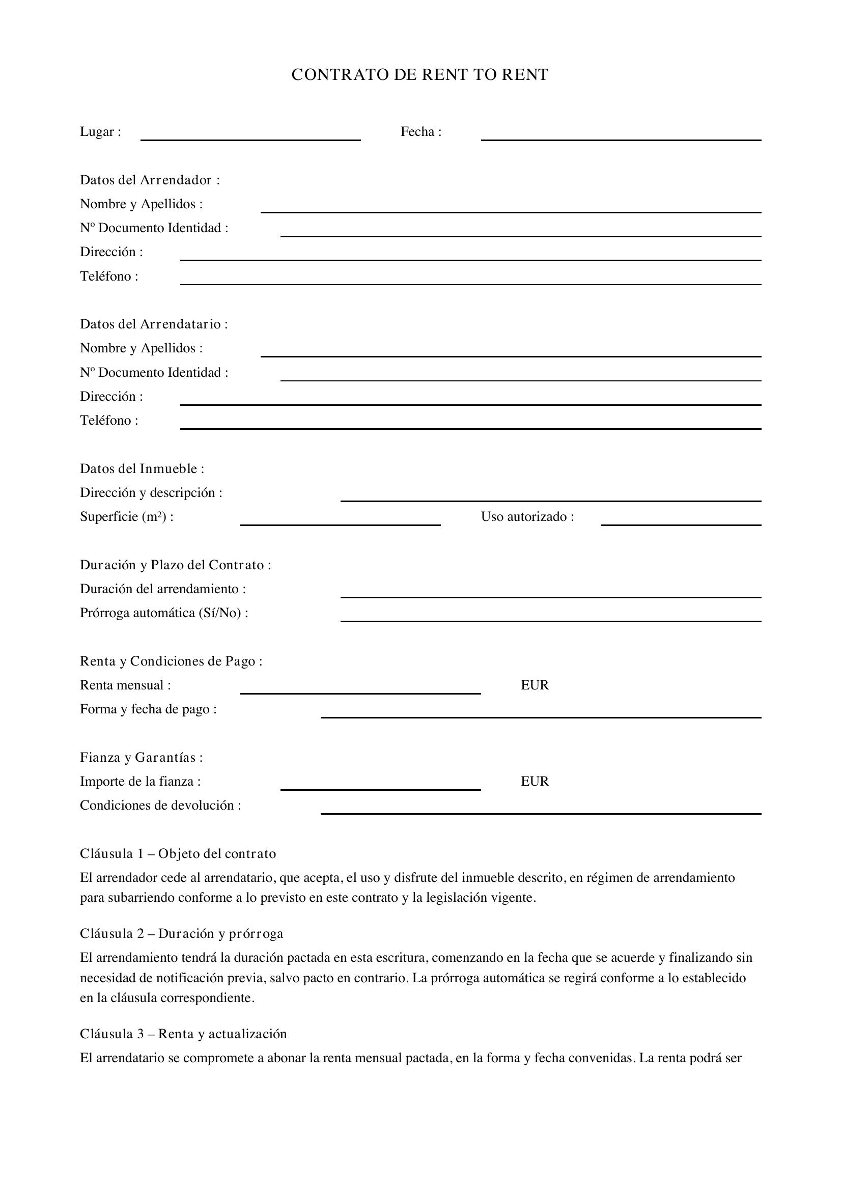 Modelo Contrato Rent To Rent