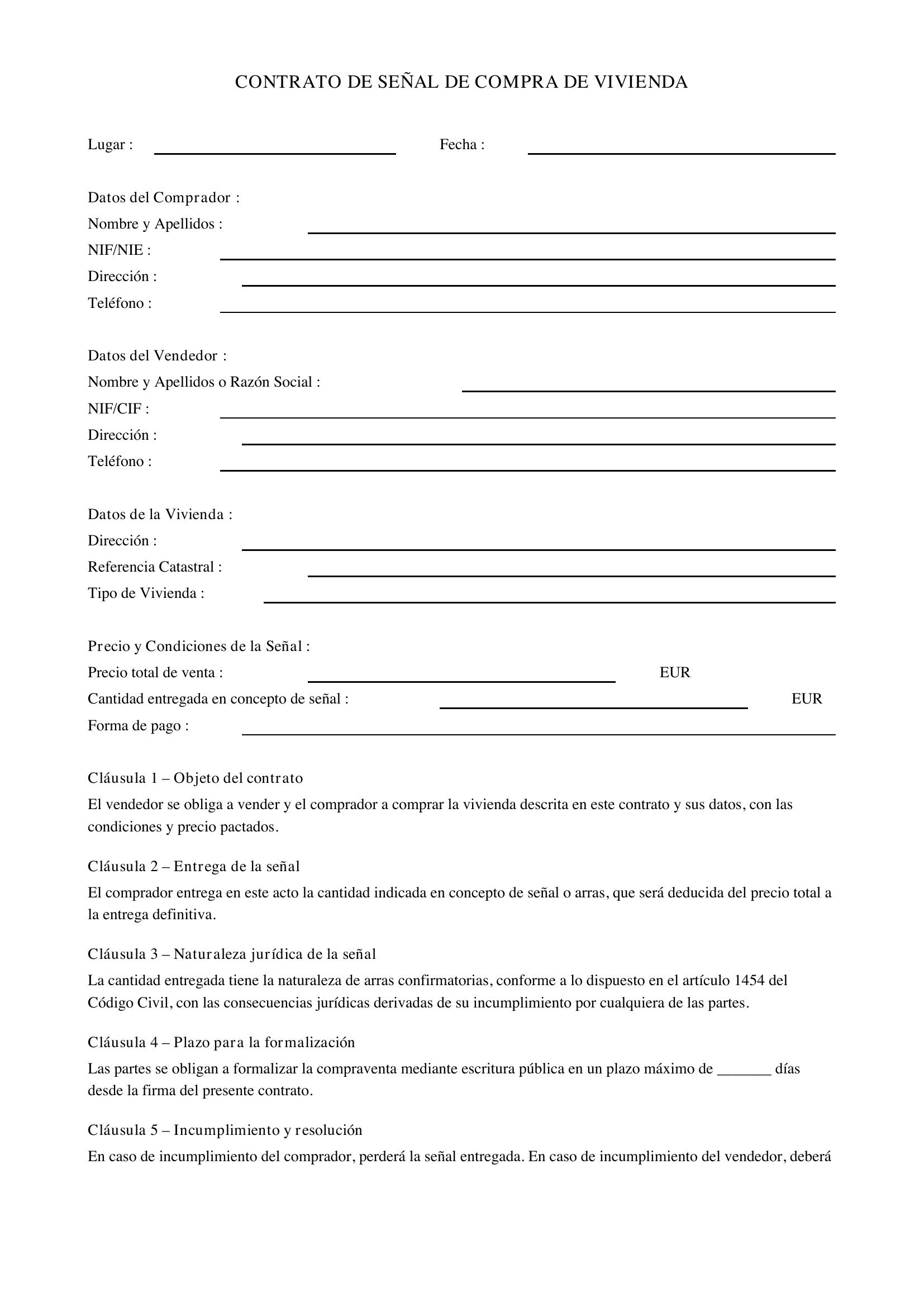 Modelo Contrato Señal Compra Vivienda