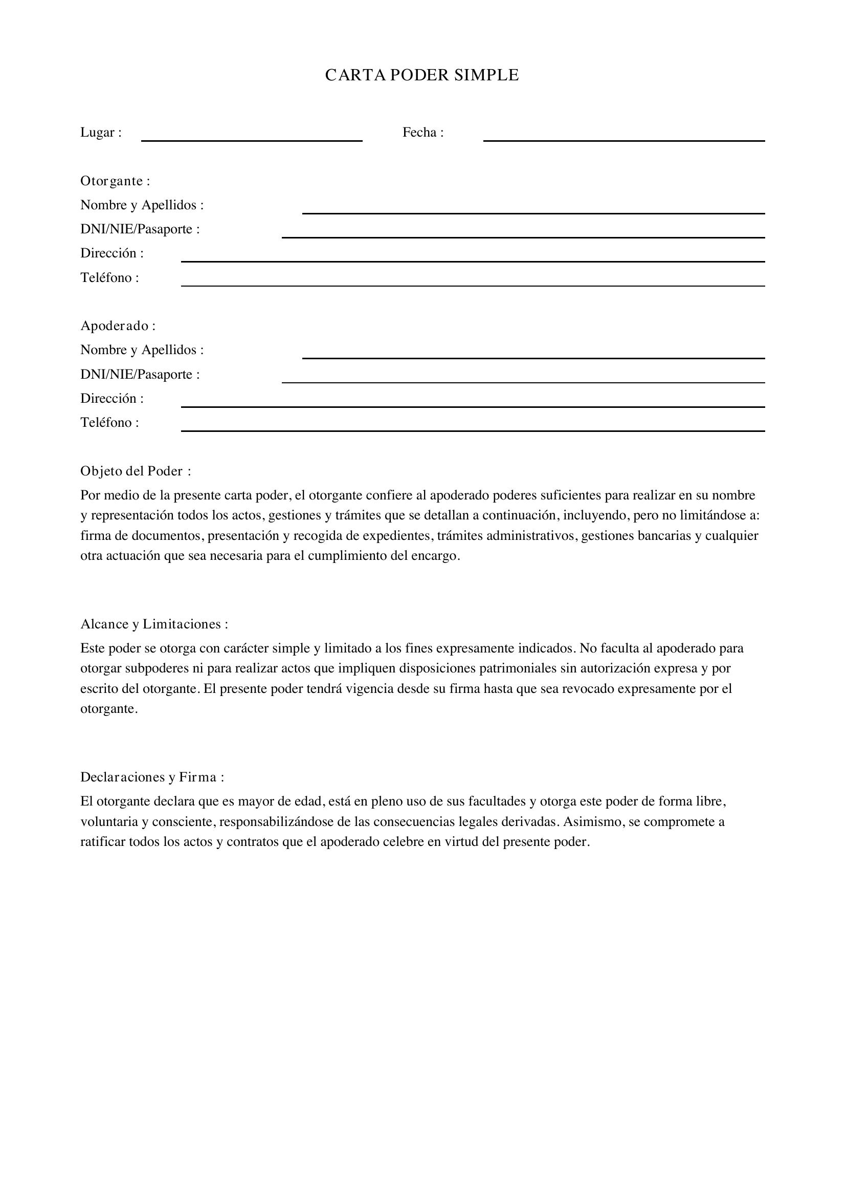 Modelo De Carta Poder Simple Peru