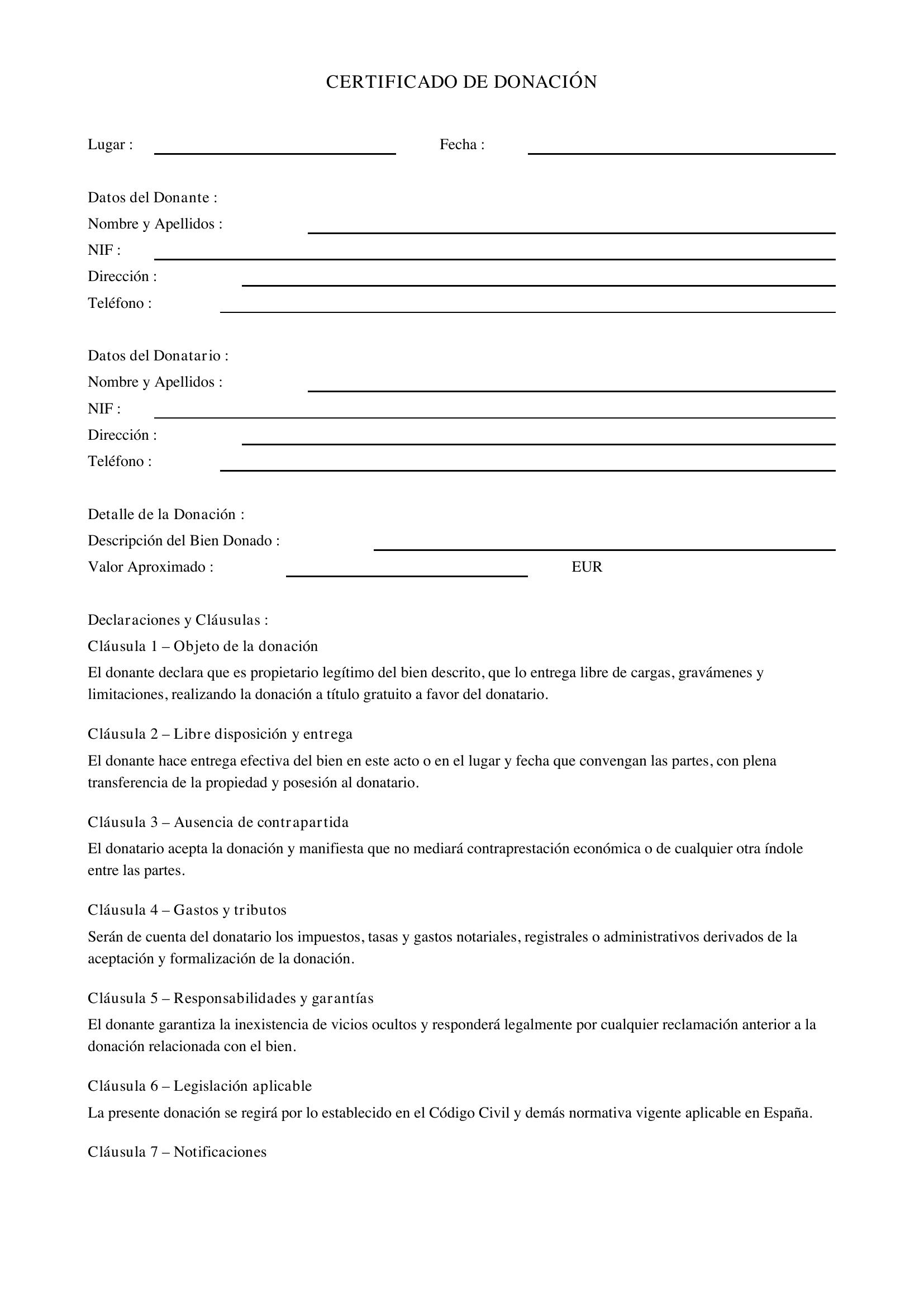 Modelo De Certificado De Donación