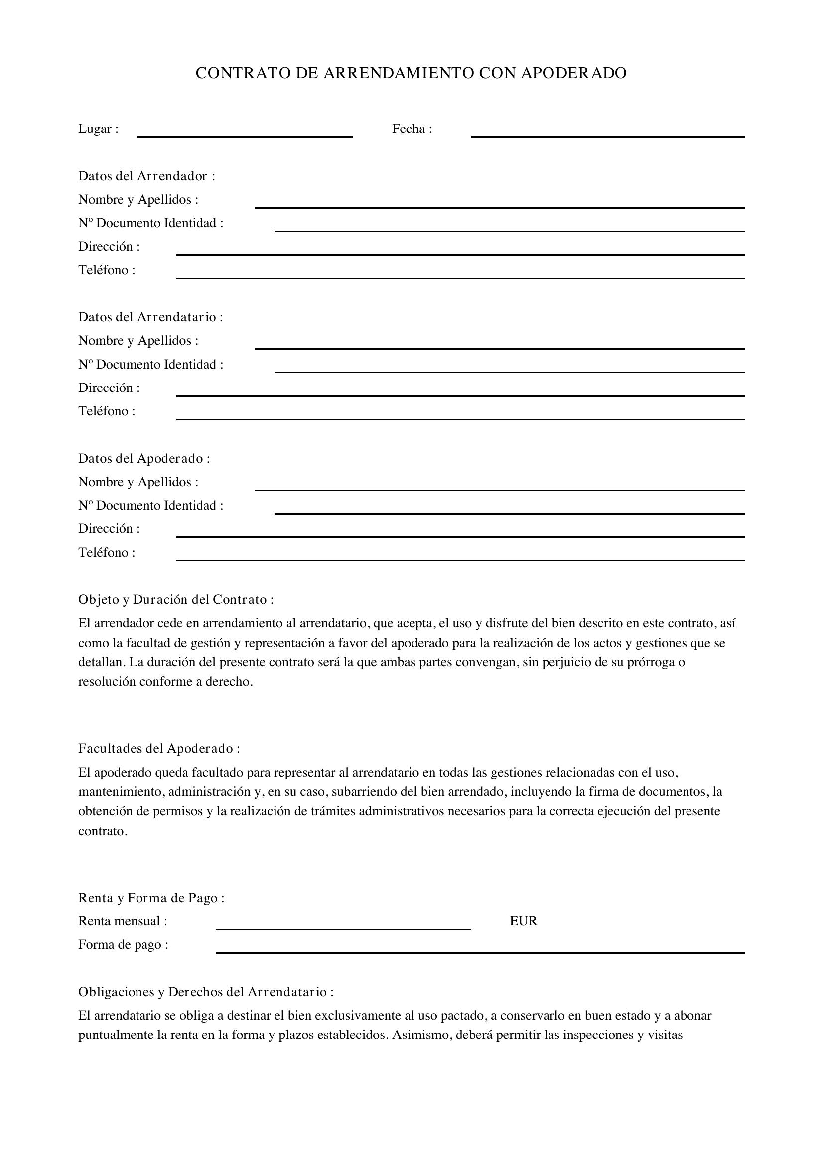 Modelo De Contrato De Arrendamiento Con Apoderado