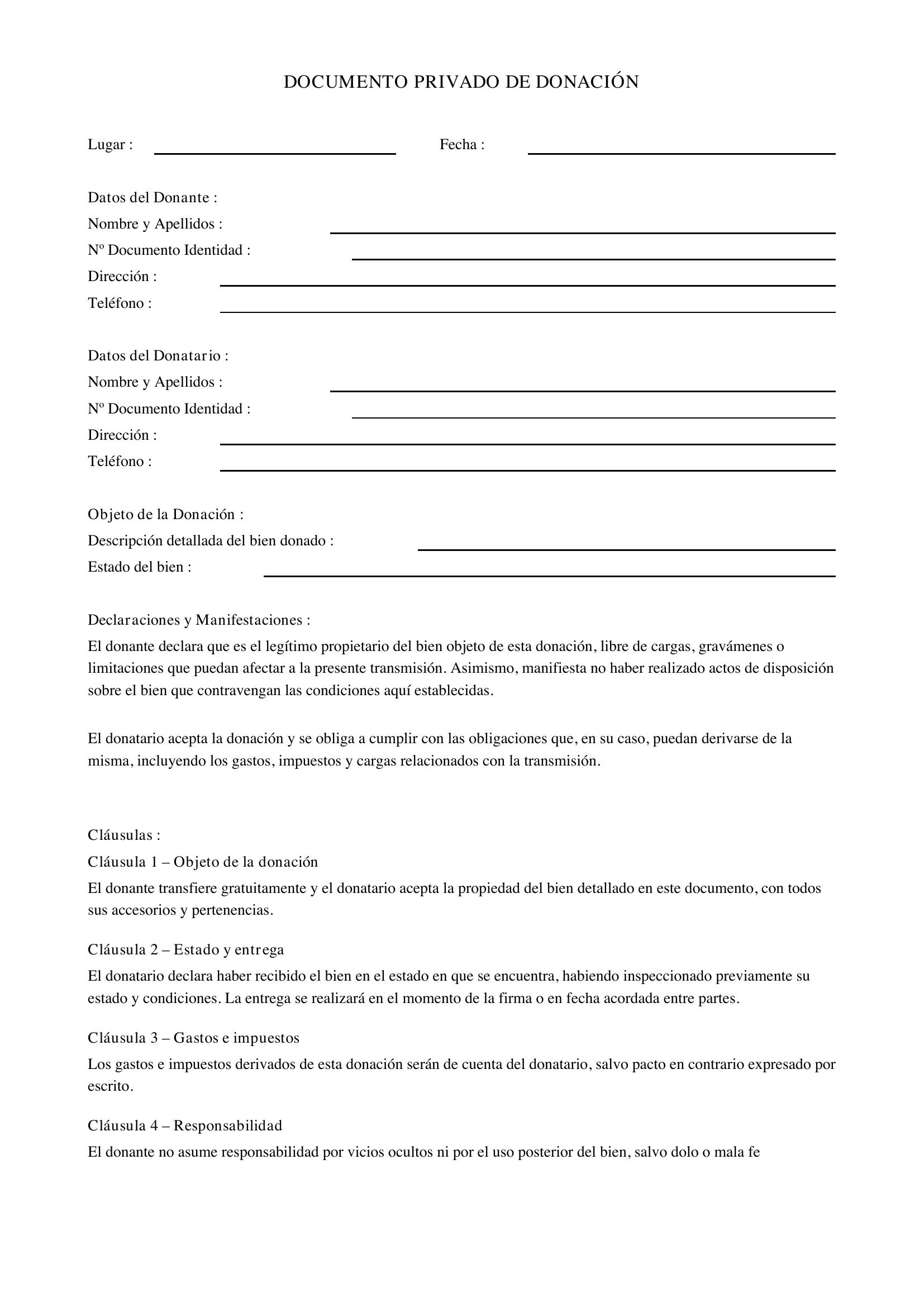 Modelo Documento Privado De Donación