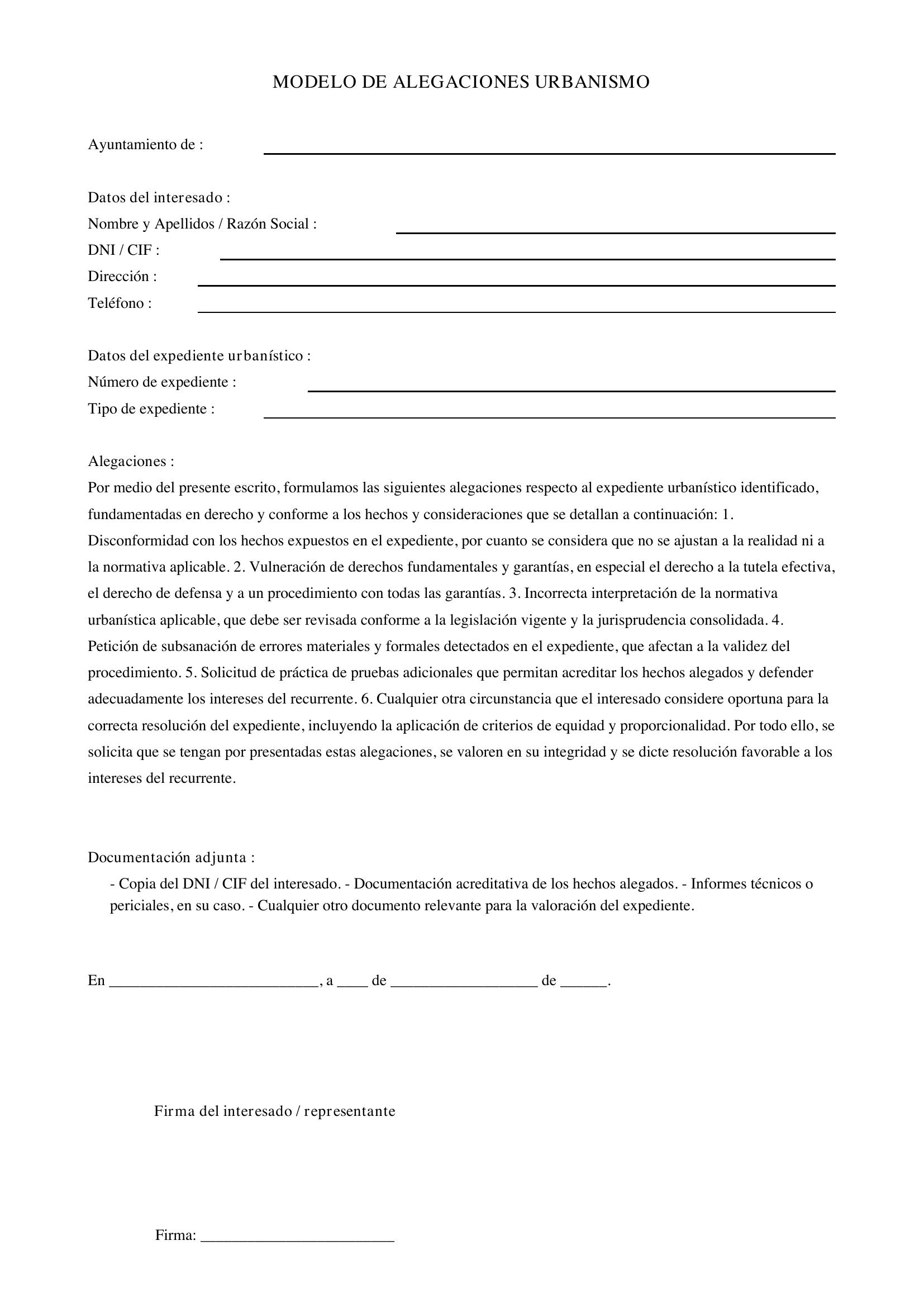 Modelo Escrito De Alegaciones Urbanismo