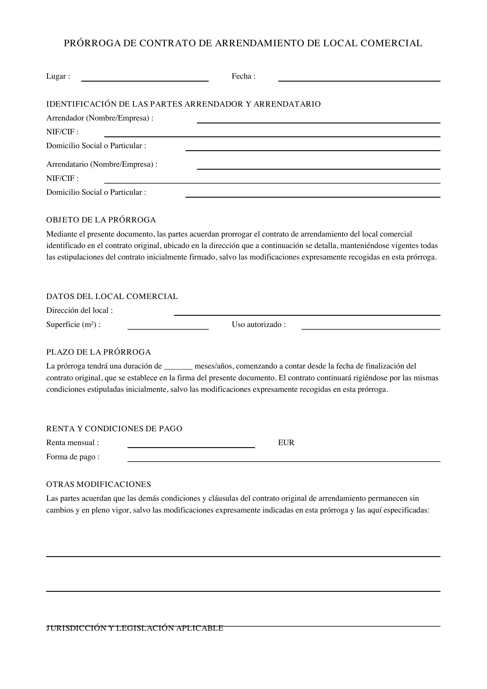 Modelo Prórroga Contrato Alquiler Local Comercial