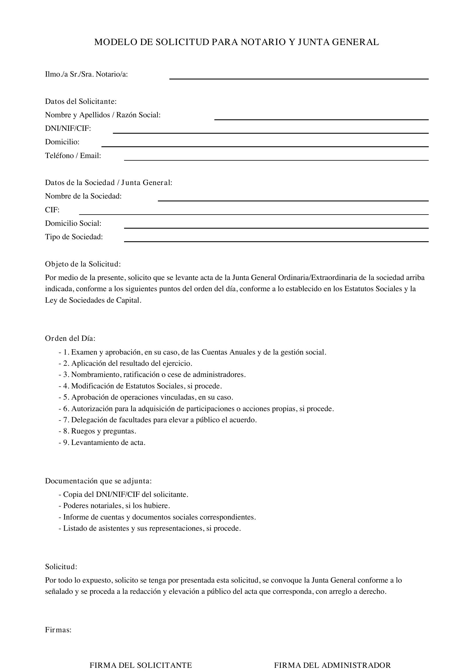 Modelo Solicitud Notario Junta General
