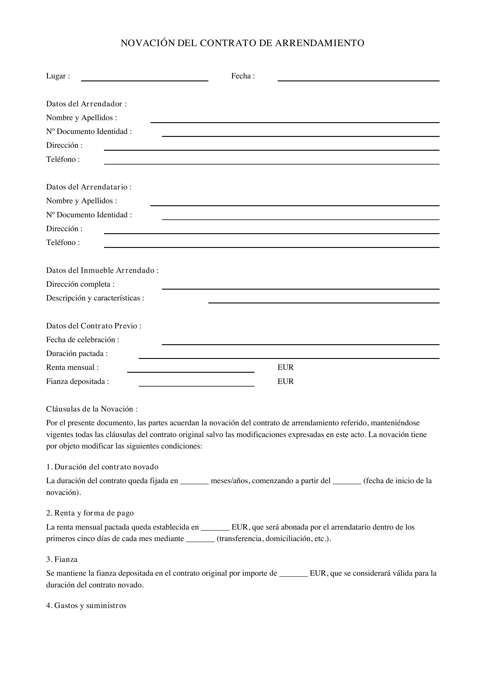 Novación Contrato Alquiler Modelo