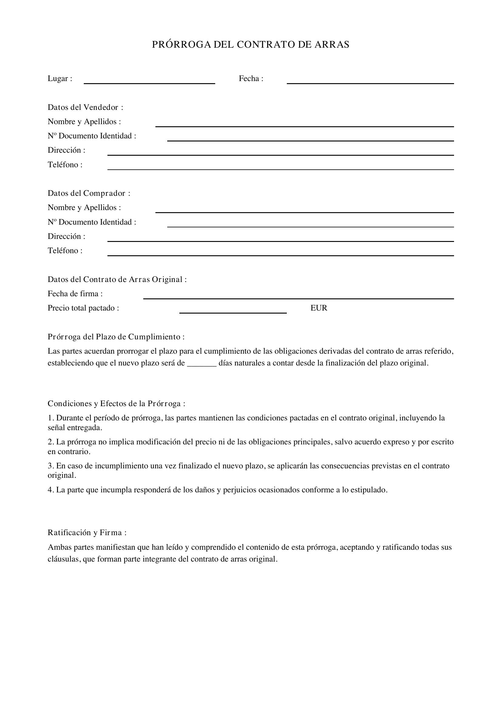 Prórroga Contrato De Arras Modelo