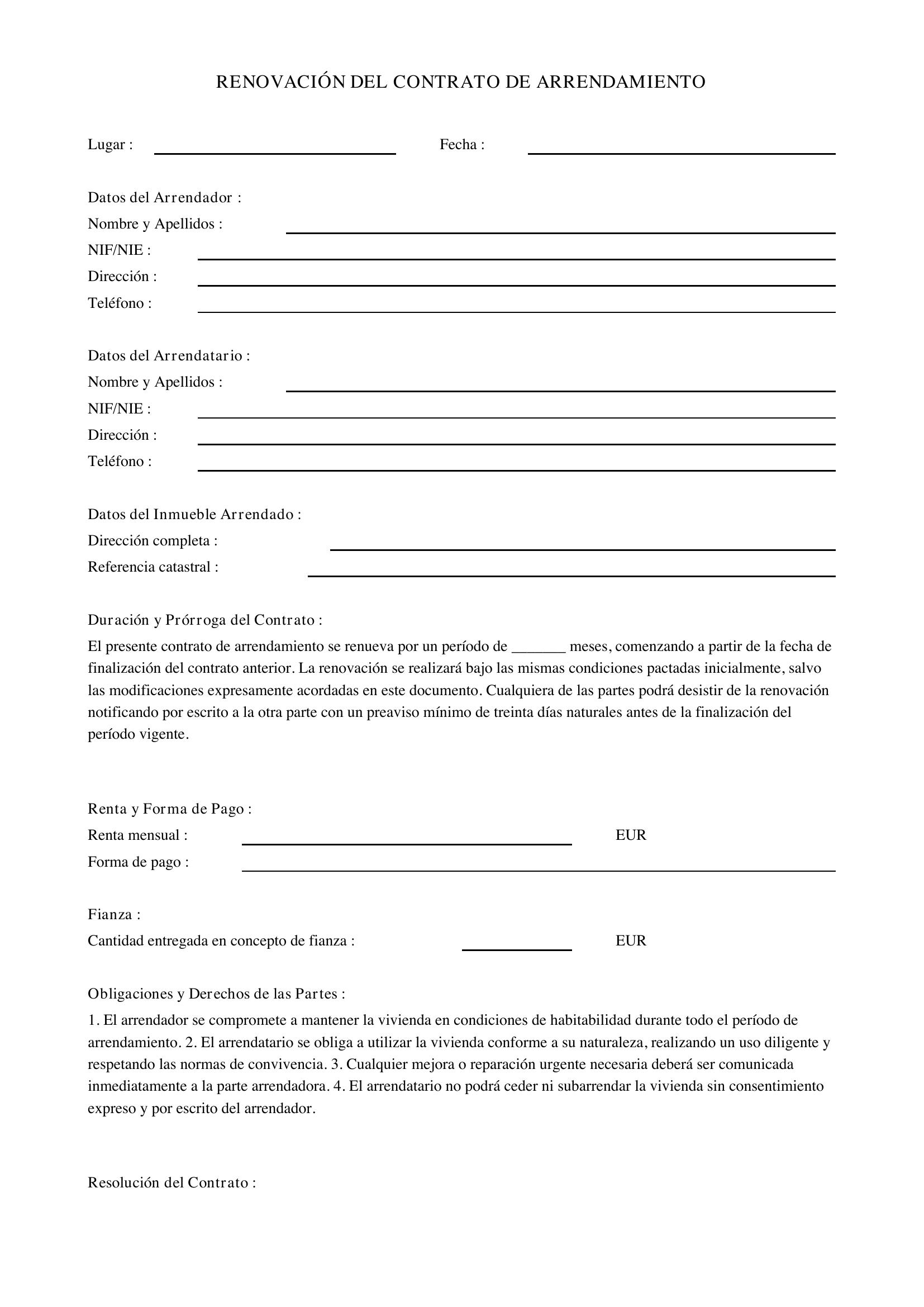 Renovación De Contrato De Arrendamiento